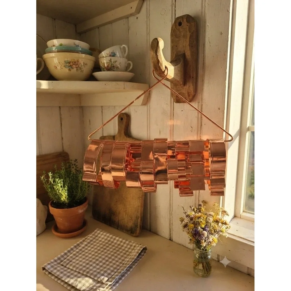 Copper Plated Cookie Cutter Set with Storage Hanger Star Heart Holiday Shapes